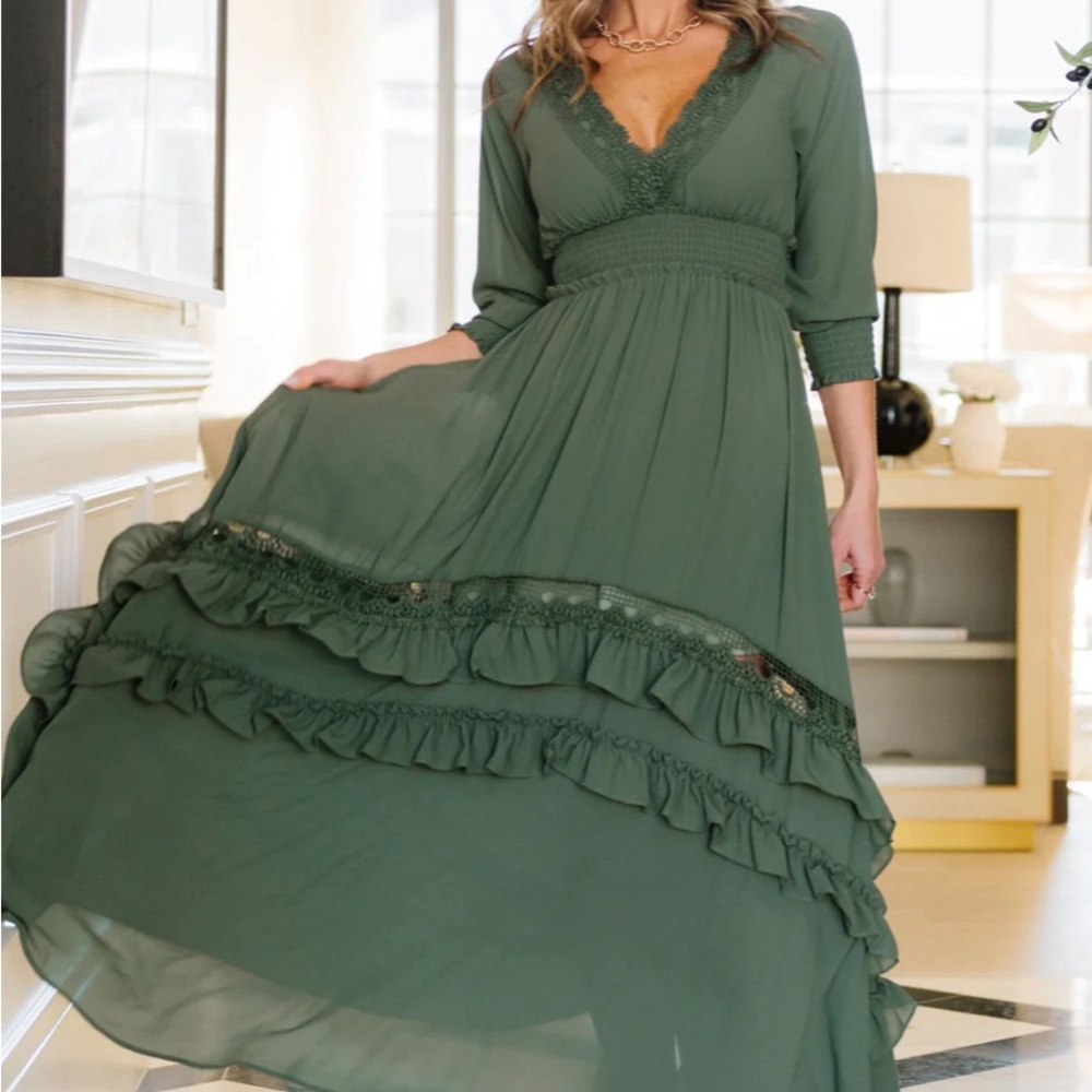 Pippa ruffle maxi dress sage green - discontinued color